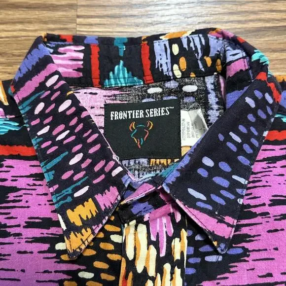 Wrangler Frontier Series Mens L Long Sleeve Button Down Aztec Western Cowboy - Picture 5 of 9